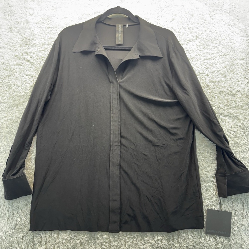 $186 Norma Kamali Women's Black Boxy Coverup Beach Shirt Top Swimwear Medium M